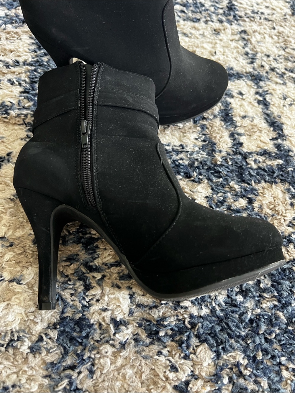 Top Moda Black Suede High Heel Ankle Booties with Buckle - Picture 4 of 8